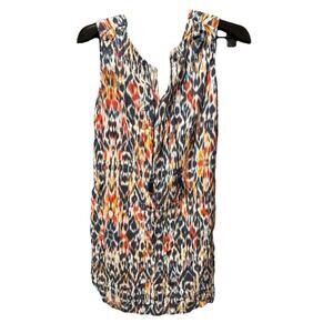 Beach Lunch Lounge  L Rayon Dress Shift Tassle Neck Blue Stencil Swim Cover Up